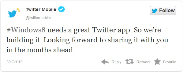Twitter gaat een Windows 8 applicatie uitbrengen